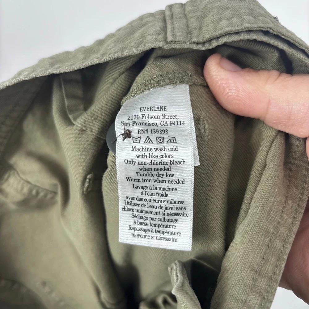 Everlane Fatigue Barrel Pant Womens 2 Olive Green Organic Cotton Linen Utility